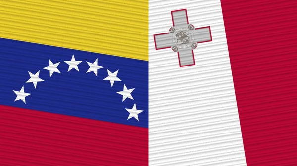 Мальта Венесуэла Два Полуфлага Вместе Иллюстрация Текстуры Ткани — стоковое фото