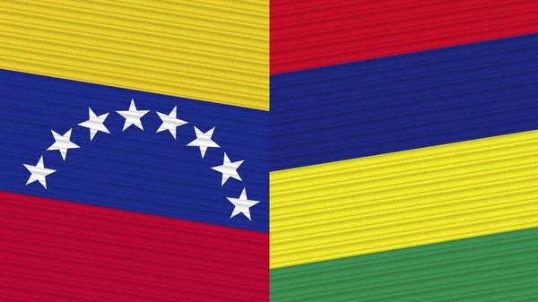 Mauritius Och Venezuela Två Halva Flaggor Tillsammans Tyg Textur Illustration — Stockfoto