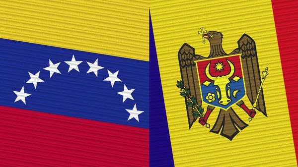 モルドバとベネズエラ2つのハーフフラグ一緒にファブリックテクスチャイラスト — ストック写真