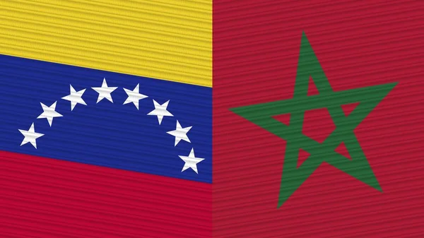 Marruecos Venezuela Dos Medias Banderas Juntas Textura Tela Ilustración —  Fotos de Stock