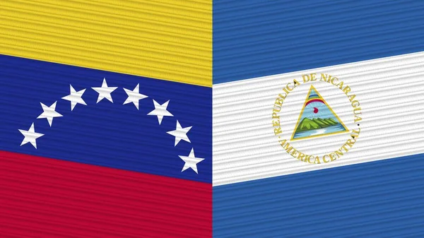 Nicaragua Venezuela Twee Halve Vlaggen Samen Textiel Illustratie — Stockfoto