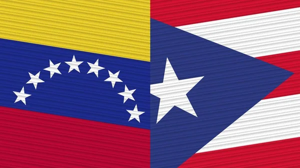 波多黎各和委内瑞拉两个半旗一起织造纹理图解 — 图库照片