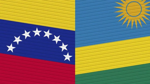 Rwanda Och Venezuela Två Halva Flaggor Tillsammans Tyg Textur Illustration — Stockfoto