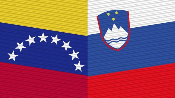 Slovenien Och Venezuela Två Halva Flaggor Tillsammans Tyg Textur Illustration — Stockfoto