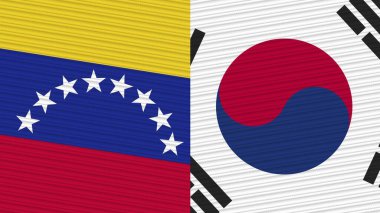 Güney Kore ve Venezuela İki Yarım Bayrak Birlikte Kumaş Doku Çizimi