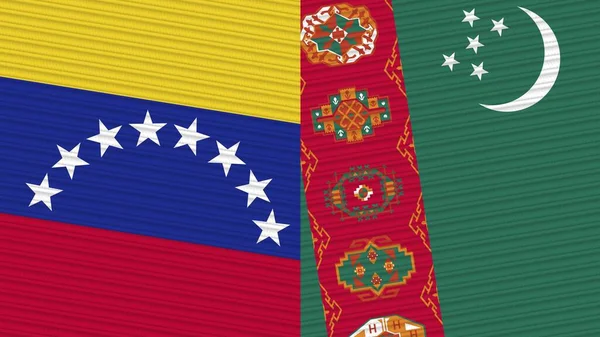 Turkmenistan Venezuela Two Half Flags Together Fabric Texture Illustration — Stock Photo, Image