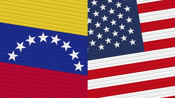 Verenigde Staten Van Amerika Venezuela Twee Halve Vlaggen Samen Textiel — Stockfoto