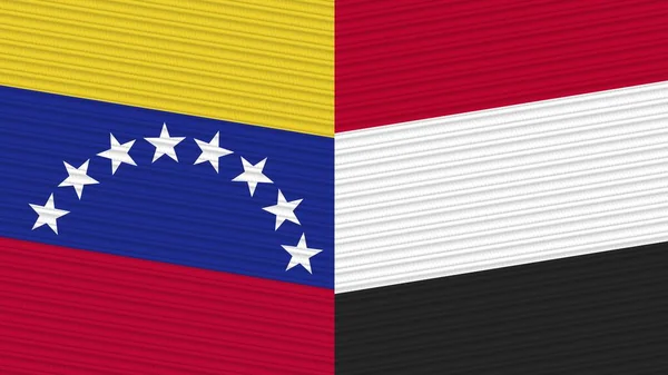 Iêmen Venezuela Duas Meias Bandeiras Juntas Ilustração Textura Tecido — Fotografia de Stock