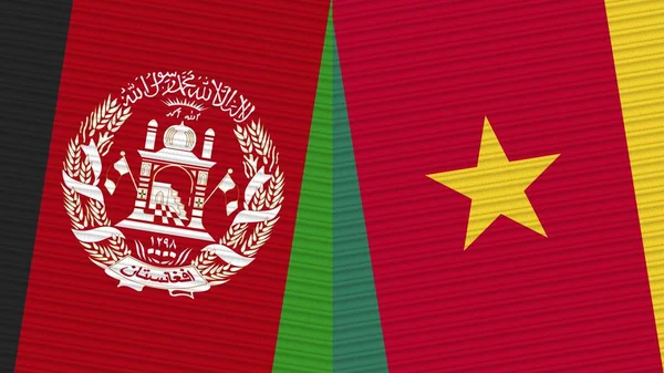 Cameroon Afghanistan Two Half Flags Together Fabric Texture Illustration — Stock Photo, Image