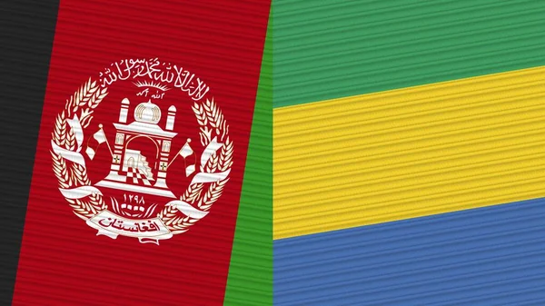 Gabon Afghanistan Two Half Flags Together Fabric Texture Illustration — Stock Photo, Image