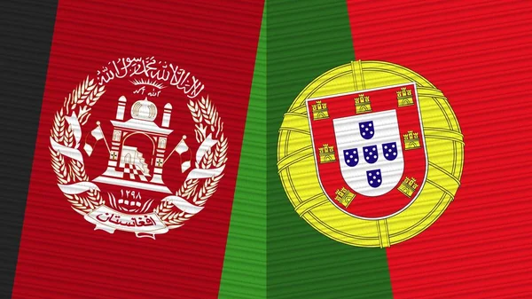 Portugal Afghanistan Two Half Flags Together Fabric Texture Illustration — Stockfoto