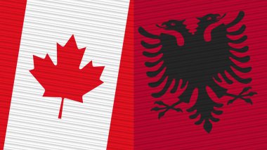 Albania and Canada Two Half Flags Together Fabric Texture Illustration