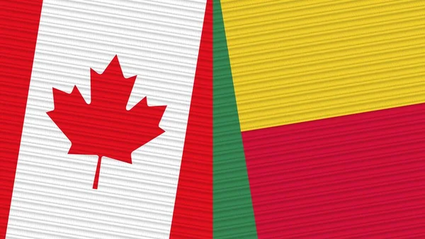 Benin Und Kanada Zwei Halbe Flaggen Zusammen Stoff Textur Illustration — Stockfoto