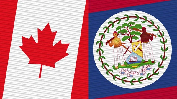 Belize Canada Two Half Flags Together Fabric Texture Illustration — Φωτογραφία Αρχείου