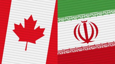 İran ve Kanada İki Yarım Bayrak Birlikte Kumaş Doku Çizimi