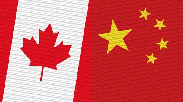 China Canada Two Half Flags Together Fabric Texture Illustration — Fotografia de Stock