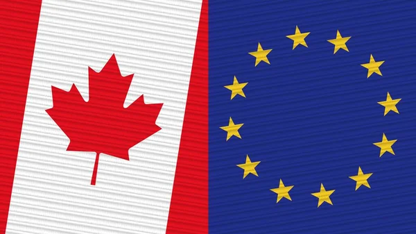 European Union Canada Two Half Flags Together Fabric Texture Illustration — Stock Photo, Image