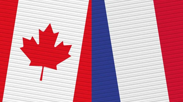 Francja Kanada Dwie Półflagi Razem Tekstura Tkaniny Ilustracja — Zdjęcie stockowe