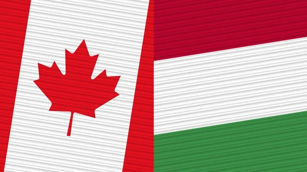Węgry Kanada Dwie Półflagi Razem Tekstura Tkaniny Ilustracja — Zdjęcie stockowe