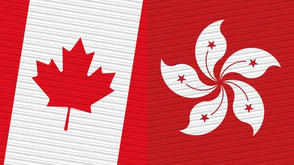 Hong Kong and Canada Two Half Flags Together Fabric Texture Illustration