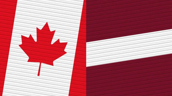 Letonya Kanada Yarım Bayrak Birlikte Kumaş Doku Çizimi — Stok fotoğraf