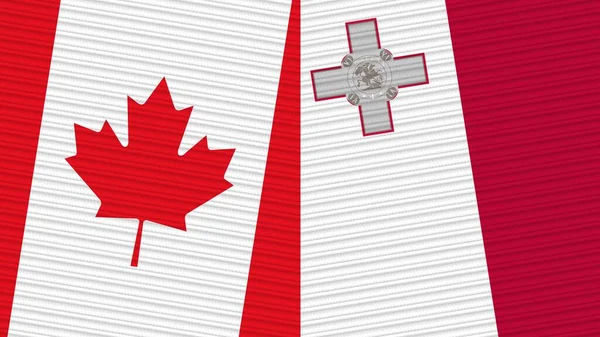 Malta Kanada Dwie Półflagi Razem Tekstur Ilustracja — Zdjęcie stockowe
