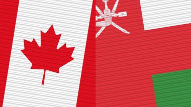 Umman ve Kanada İki Yarım Bayrak Birlikte Kumaş Doku Çizimi