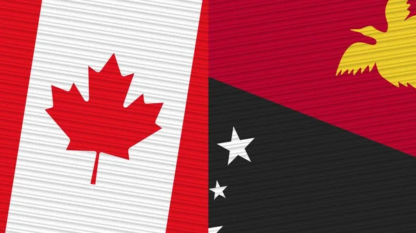 巴布亚新几内亚和加拿大两个半旗一起织造纹理图解 — 图库照片