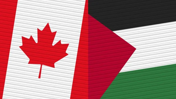 Palestyna Kanada Dwie Półflagi Razem Tekstura Tkaniny Ilustracja — Zdjęcie stockowe