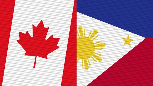 Philippines Canada Two Half Flags Together Fabric Texture Illustration — Stockfoto