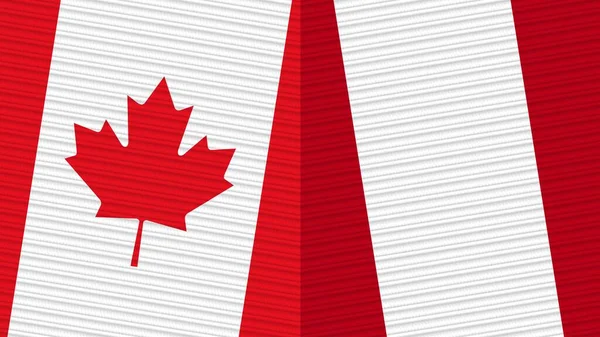 Perù Canada Due Mezze Bandiere Insieme Tessuto Texture Illustrazione — Foto Stock