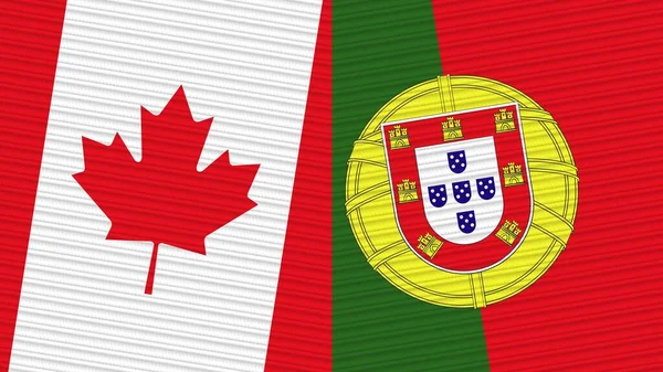 Portugal Canada Deux Demi Drapeaux Ensemble Illustration Texture Tissu — Photo