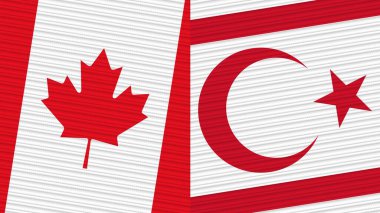 Kuzey Kıbrıs Türk Cumhuriyeti ve Kanada 'nın İki Yarım Bayrağı Bir arada Kumaş Dokusu İllüstrasyonu