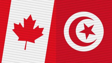 Tunus ve Kanada İki Yarım Bayrak Birlikte Kumaş Doku Çizimi