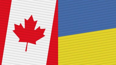 Ukrayna ve Kanada İki Yarım Bayrak Birlikte Kumaş Doku Çizimi