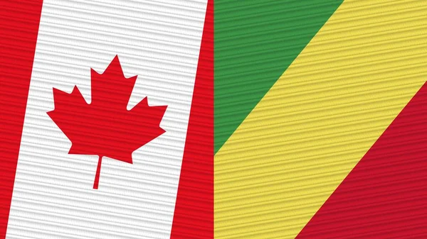 República Del Congo Canadá Dos Medias Banderas Juntas Textura Tela —  Fotos de Stock