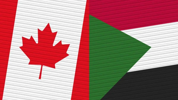 Sudán Canadá Dos Medias Banderas Juntas Textura Tela Ilustración —  Fotos de Stock