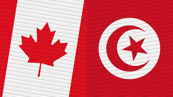 Tunus ve Kanada İki Yarım Bayrak Birlikte Kumaş Doku Çizimi
