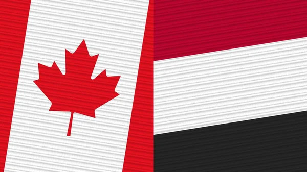 Jemen Und Kanada Zwei Halbe Flaggen Zusammen Textur Illustration — Stockfoto
