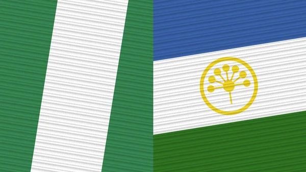 Baškortostán Nigérie Dvě Poloviční Vlajky Dohromady Textilní Textura Ilustrace — Stock fotografie