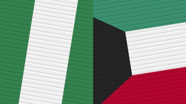 Kuveyt ve Nijerya İki Yarım Bayrak Birlikte Kumaş Doku Çizimi