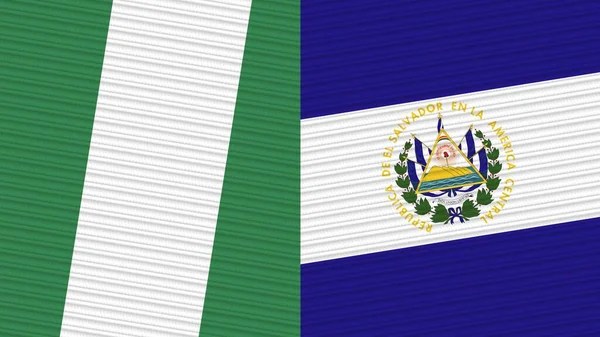 Salvador Nigeria Two Half Flags Together Fabric Texture Illustration — Stock Photo, Image