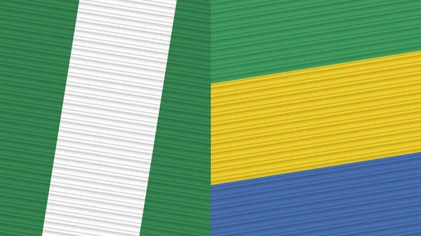 Gabon Nigeria Two Half Flags Together Fabric Texture Illustration — Stock Photo, Image