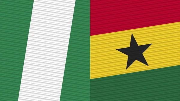 Ghana Nigeria Twee Halve Vlaggen Samen Textiel Illustratie — Stockfoto