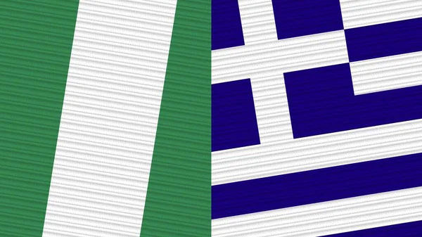 Griechenland Und Nigeria Zwei Halbe Flaggen Zusammen Stoff Textur Illustration — Stockfoto