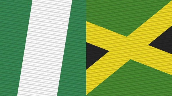 Jamaica Nigeria Two Half Flags Together Fabric Texture Illustration — Stock Photo, Image