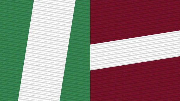 Letonya Nijerya Birlikte Yarım Bayrak Kumaş Çizimi — Stok fotoğraf