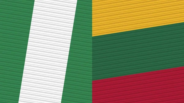 Lithuania Nigeria Two Half Flags Together Fabric Texture Illustration — Stock Photo, Image