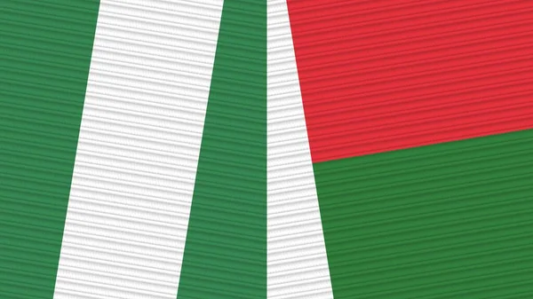 Madagaskar Und Nigeria Zwei Halbe Flaggen Zusammen Textur Illustration — Stockfoto