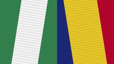 Romanya ve Nijerya Birlikte İki Yarım Bayrak Kumaş Çizimi